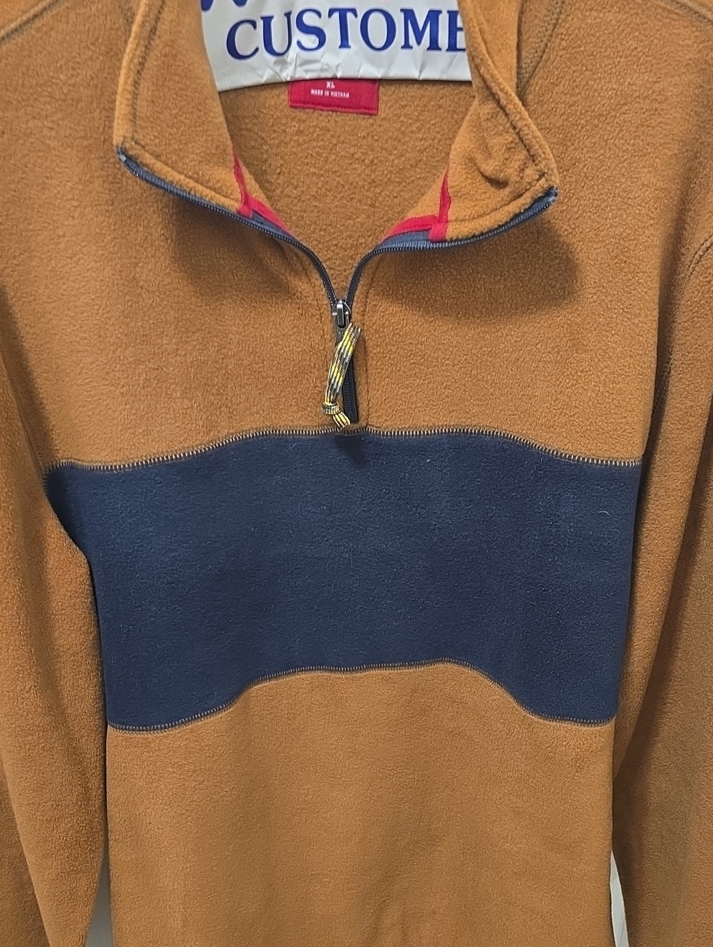 Gap Men's 1/4 Zip Colorblock Fleece Pullover — Brown / Navy — Size XL